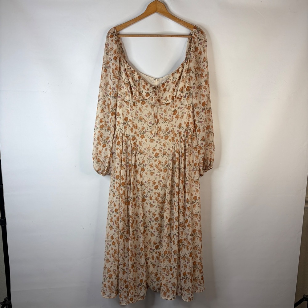 All in Favor Midi Dress Women Large Sienna Pink Floral Long Sleeve Sweetheart